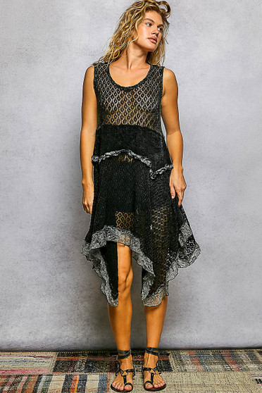 POL Texture Lace Ruffled Sleeveless Dress