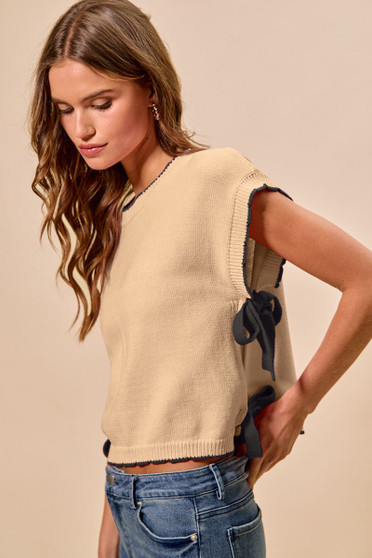 SO ME Lightweight Sweater Dolman Side Ribbon Tie Top