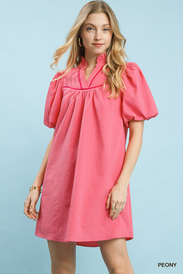Umgee Seersucker Puff Sleeve Dress