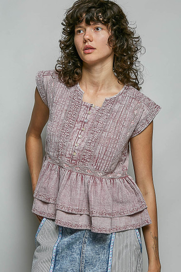 POL Eyelet Embroidery Pintuck Sleeveless Cotton Blouse