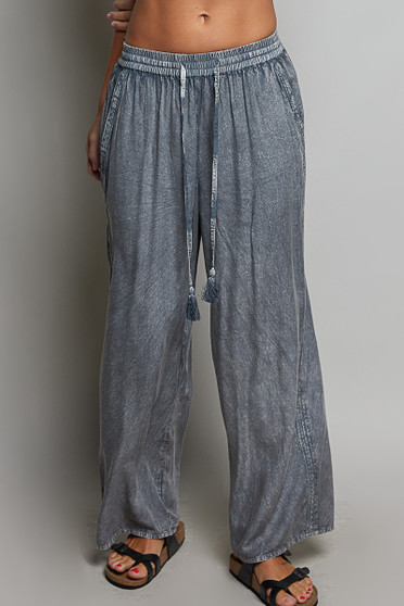 POL Tassel Drawstring Embroidered Wide Leg Woven Pants