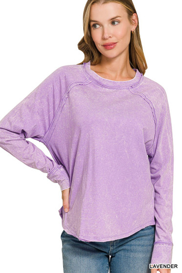 Zenana Washed Round Neck Long Sleeve Top