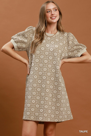 Umgee Floral Textured Puff Sleeve Mini Dress