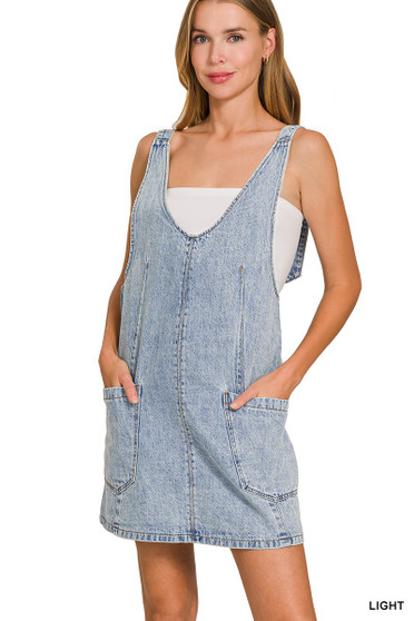 Zenana Denim Overall Dress with Front Pockets