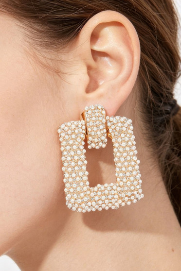 Beaded Square Frame Drop Earrings 