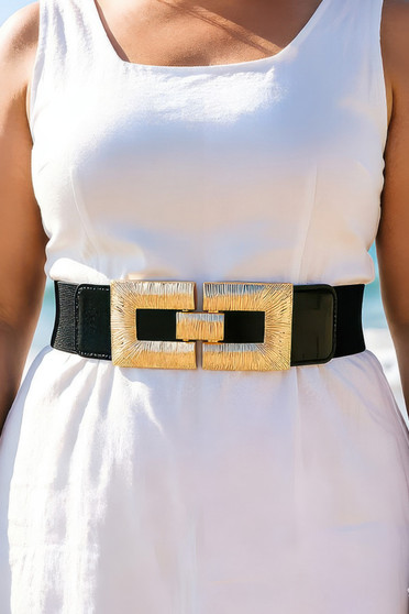Vegan Leather Metal Buckle Elastic Plus Size Belt ​