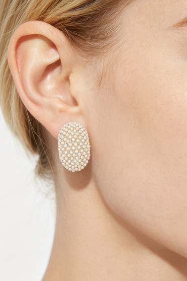 Oval Pearl Rhinestones Stud Earrings 