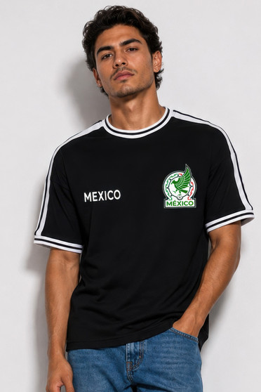 Mens Mexico Print Short Sleeve Striped Tape Tshirt 