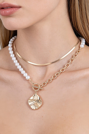Hammered Toggle Beaded Chain Necklace 