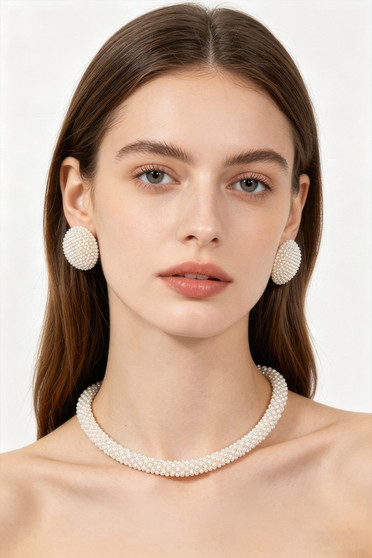 Beaded Choker & Round Stud Earring Set 