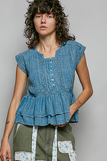 POL Eyelet Embroidery Pintuck Sleeveless Blouse