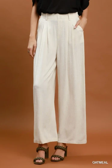 Umgee High Waist Linen Blend Wide Leg Trousers