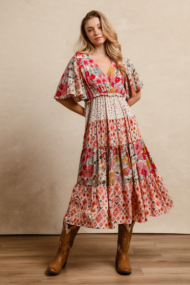 BiBi Floral Print Mix and Match Midi Dress