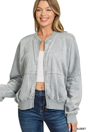 Zenana Acid Washed Fleece Jacket