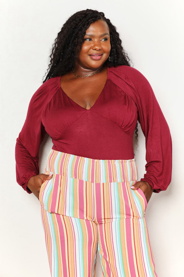 Culture Code Full Size Heart Neck Poet Sleeve Bodysuit