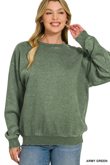 Fleece Acid Enzyme Washed Round Neck Sweatshirts