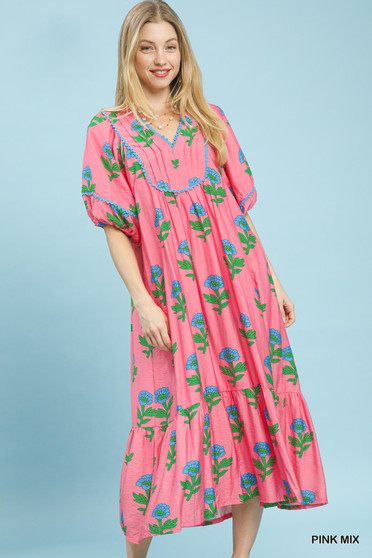 Umgee Floral Print Midi Dress