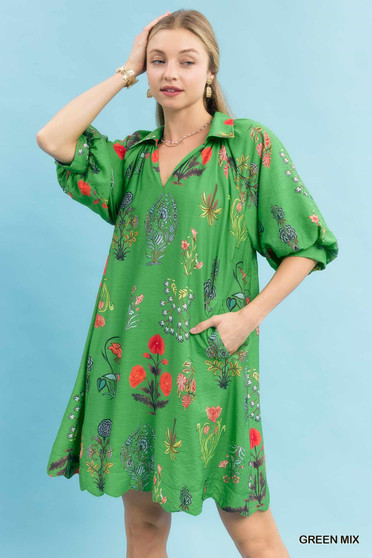 Umgee Floral Encyclopedia Print Mini Dress