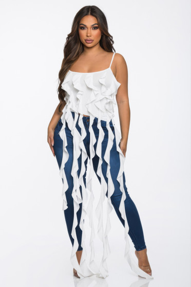 Solid Ruffle Casual Crop Top 