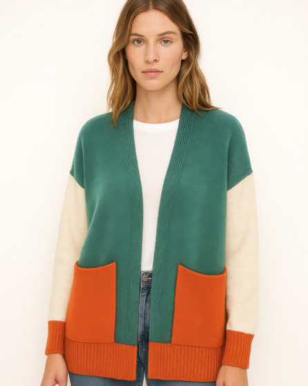 Color Block Open Cardigan 