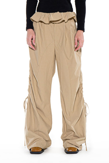 Ruffle Waist Ruched Wide-Leg Pants 