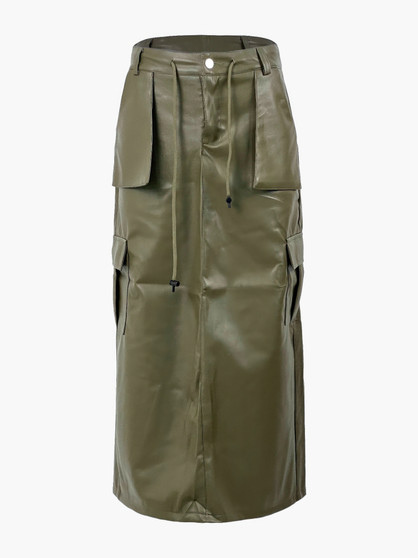 Pu Front Pocket Maxi Skirt