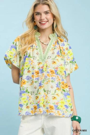 Umgee Watercolor Floral Top