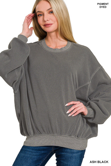 Zenana Soft Fleece Pigment Dye Pullover