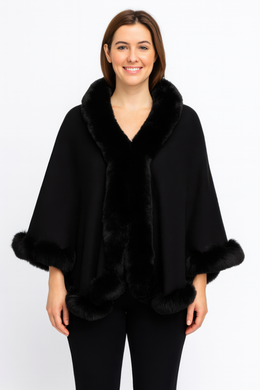 Crimson Elegance Faux Fur Trim Cape.​