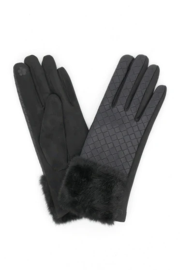 Quilted Faux Leather & Faux Suede Touchscreen Fur Gloves 