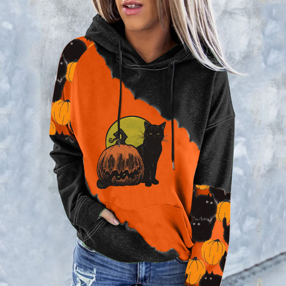 Halloween Pumpkin Hoodies Christmas Print Hoodies Long Sleeve Loose Hoodie