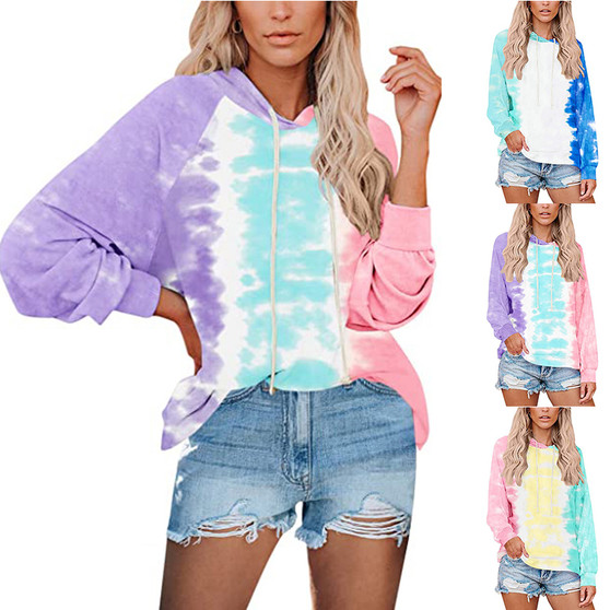 Fall Winter Women's Hoodies Tie Dye Ombre Hooded Loose Top