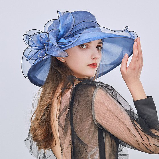 Summer Flower Mesh Sun Hat Beach Sunscreen Sun Hat Women'S Organza Formal Top Hat