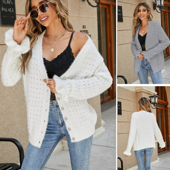 Autumn Knitting Cardigan Women'S Hollow Cardigan Sweater Jacket