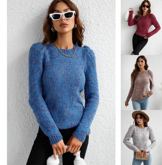 Sweater pullover solid color Chic Round Neck knitting sweater women