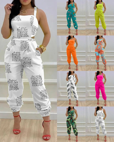 women's fashion suspender print jumpsuit