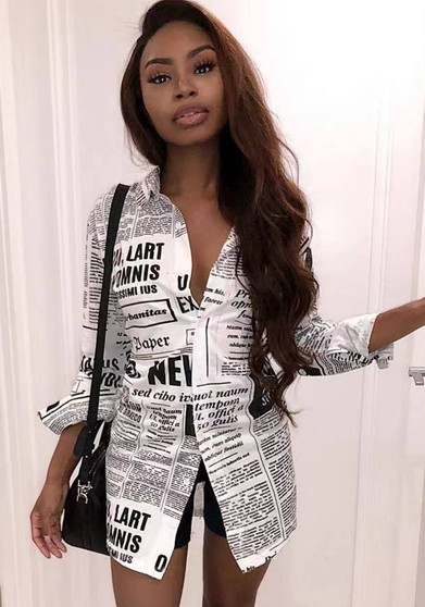 Long-sleeved dress women's newspaper print shirt coat