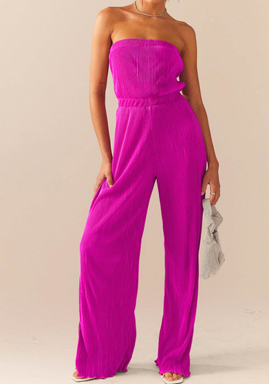 Women's Sexy Comfortable Pleated Wrapped Chest Wide Leg Jumpsuit