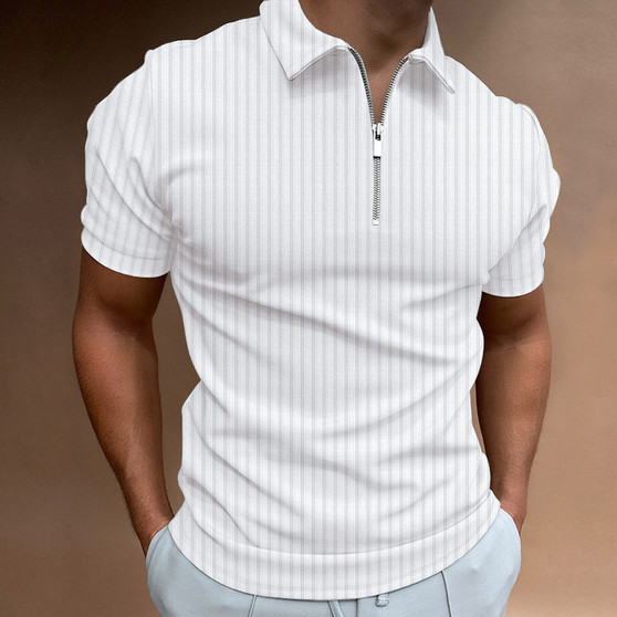 Spring Summer Polo Shirt Zip Stripe Men's Polo T-Shirt