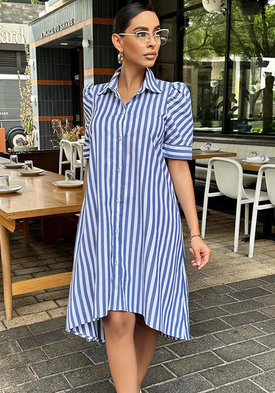 Women's Turndown Collar Shirt Short Sleeve Asymmetric Dress