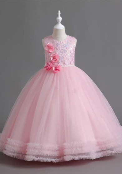 Children's Summer Girls Puff Show Dress Wedding Dress Embroidered Mesh Princess Dress