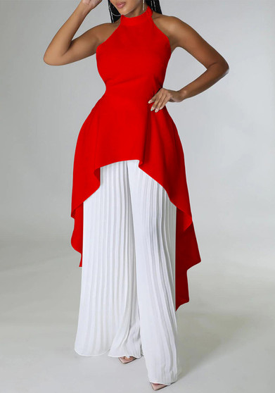 Women Sleeveless Irregular Top and Wide-leg Pants Two-Piece Set