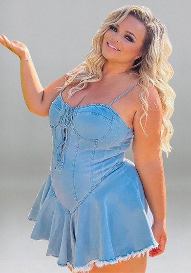 Plus Size Women's Spring Sexy Sleeveless Denim Dress