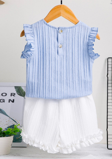 Summer Baby Girl Ruffle Flying Sleeve T-Shirt Shorts Set Trendy Cute Sleeveless Top 2-Piece Set