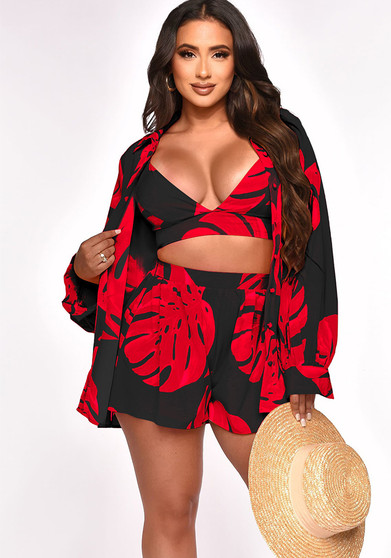 Women's Fashion Sexy Print Three-Piece Shrots Set Women's Clothing