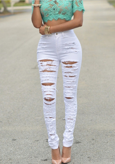 Ripped Tight Pants Beggar Stretch Denim Pants