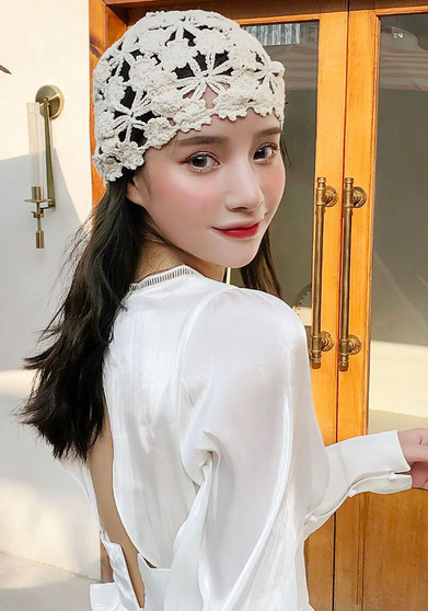 Women flower hollow lace headscarf Hat