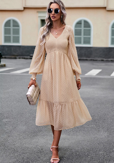 Autumn And Winter Women's Chic Elegant V-Neck Jacquard Long Dress