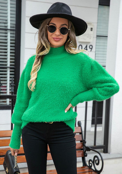 Autumn and winter women's pullover turtleneck plush sweater solid color knitting sweater