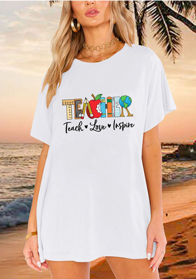 Dropped Shoulders Teach Love Loose Graphic Ladies T-Shirt